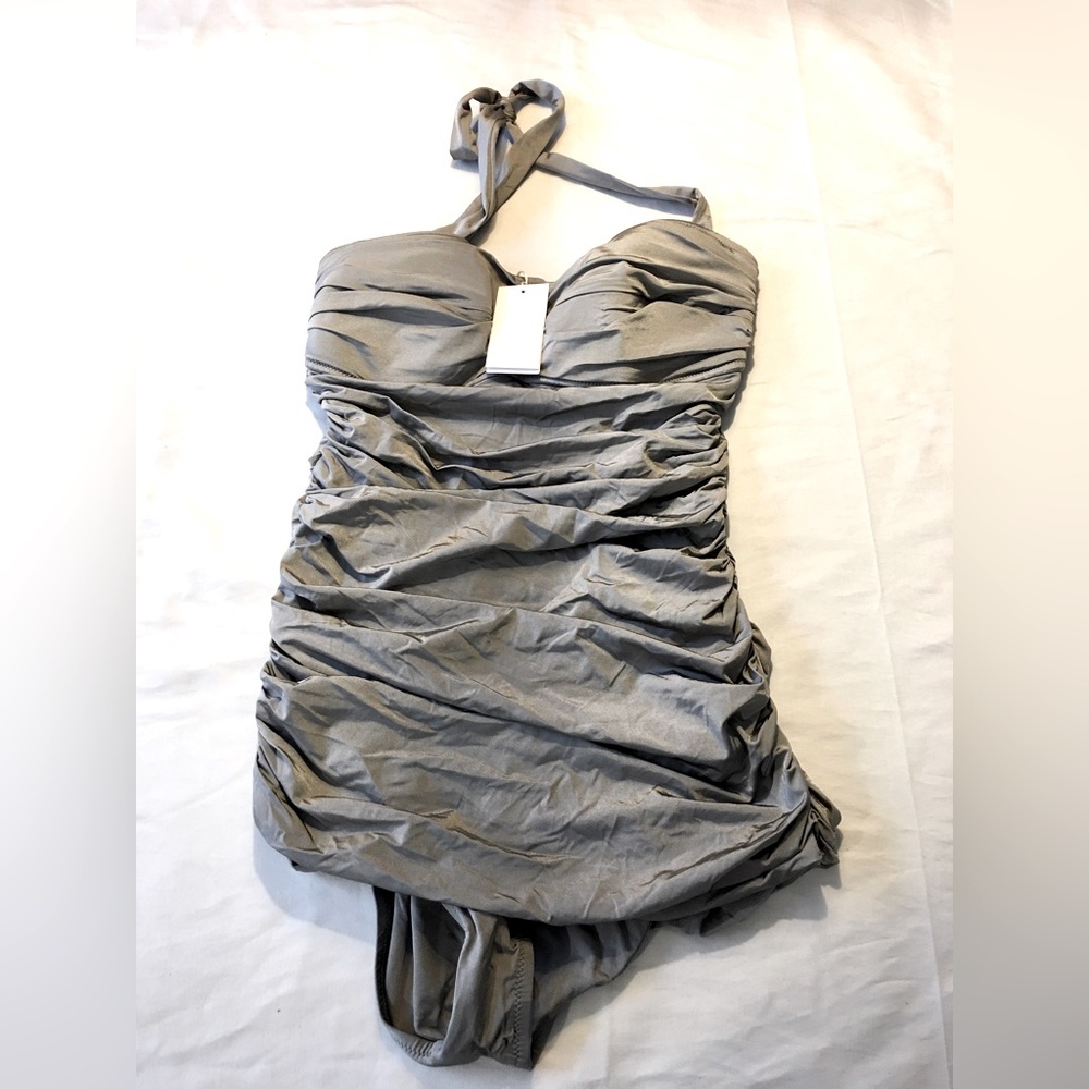 NWT JCREW silver ruched swimsuit.